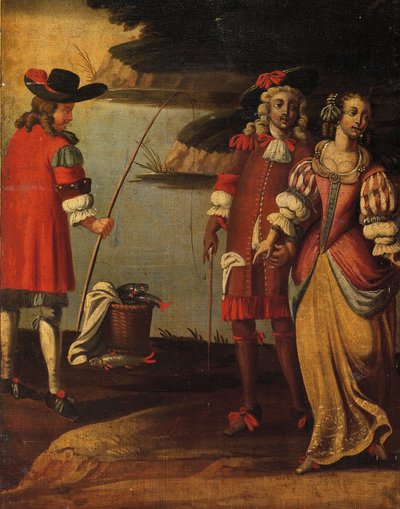Biombo de cuatro hojas de doble cara, c.1700 (detalle) de Anglo Flemish School