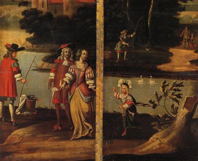 Biombo de cuatro hojas de doble cara, c.1700 de Anglo Flemish School