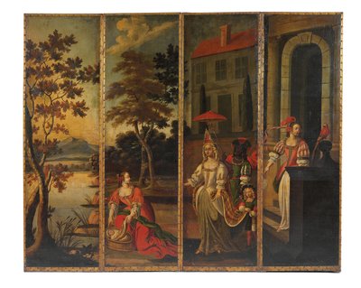 Biombo de cuatro paneles de doble cara, c.1700 de Anglo Flemish School