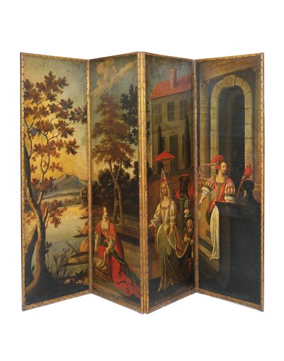 Biombo de cuatro paneles de doble cara, c.1700 de Anglo Flemish School