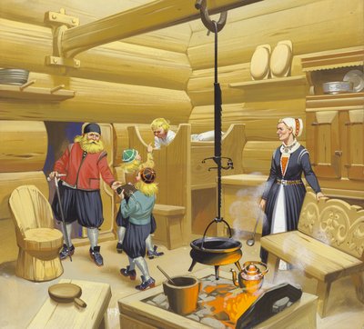 Casa noruega del siglo XVII (gouache sobre papel) de Angus McBride