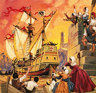Cristóbal Colón zarpa en la Santa María en agosto de 1492 de Angus McBride