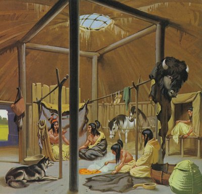 Mandan earth lodge (litografía en color) de Angus McBride