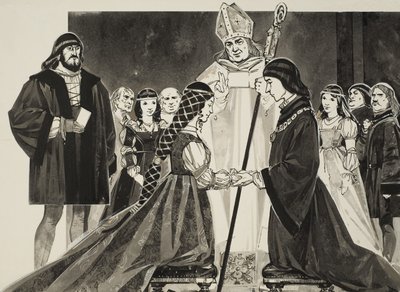 Matrimonio de Lucrecia Borgia (1480-1519) con el duque Alfonso (gouache sobre papel) de Angus McBride