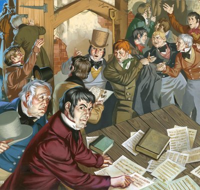 Reunión de cartistas (gouache sobre papel) de Angus McBride