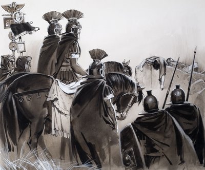 Soldados romanos tras una batalla (gouache sobre papel) de Angus McBride