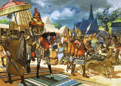 El Oba, o rey, de Benín, África Occidental, c.1550 (gouache sobre papel) de Angus McBride