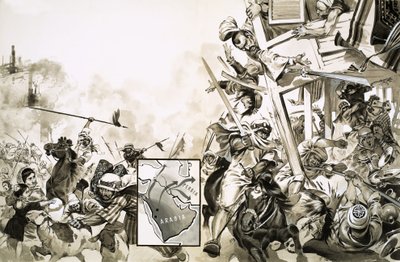 La batalla entre escarlatas y moros en 635 de Angus McBride