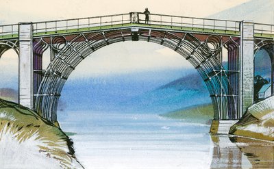 El primer puente de hierro de Gran Bretaña, en la garganta de Ironbridge de Angus McBride