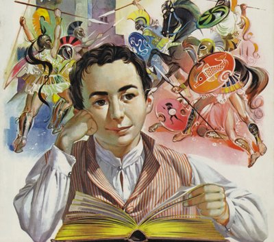 El joven Heinrich Schliemann soñando con una Troya desaparecida (litografía en color) de Angus McBride