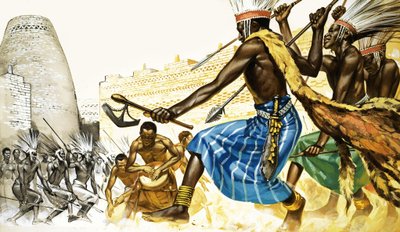 Danza de guerra de la tribu bantú de Angus McBride