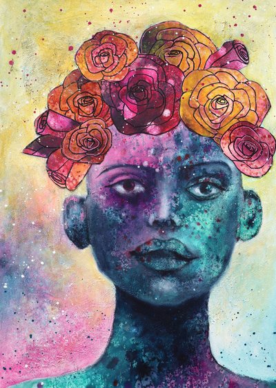 Retrato floral a todo color de Ania Witwitzka