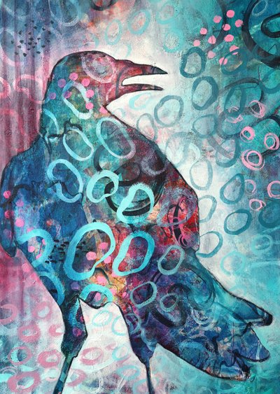 Cuervo abstracto y vibrante de Ania Witwitzka