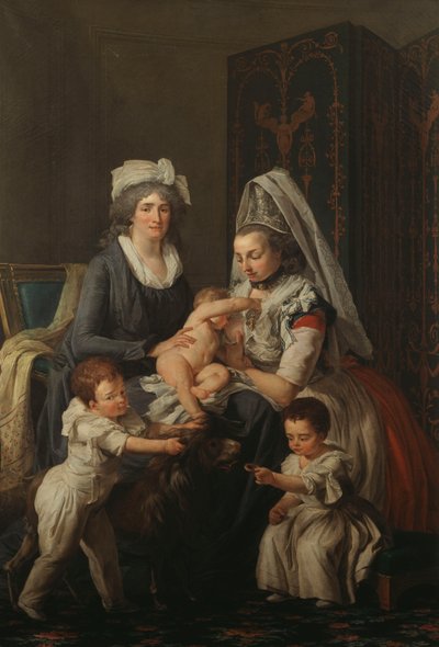 Retrato de una dama, en un interior con su niñera y tres niños de Anicet Charles Lemonnier