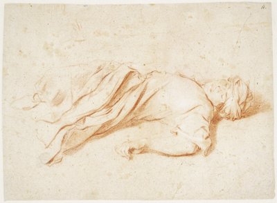 Figura masculina acostada con traje oriental. Verso: Boceto de un hombre corriendo y boceto de una figura extendiendo los brazos de Aniello Falcone