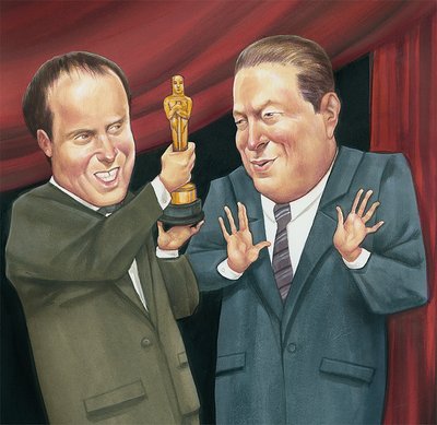 Al Gore recibe el Oscar, 2007 (acrílico sobre tabla ilustración) de Anita Kunz
