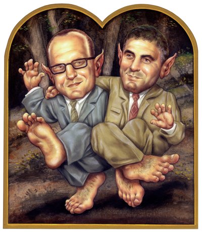 Clooney y Soderburgh, 2002 (acrílico sobre tabla ilustración) de Anita Kunz