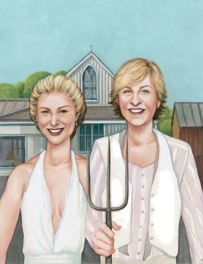 Ellen y Portia, 2008 (acrílico sobre tabla ilustración) de Anita Kunz
