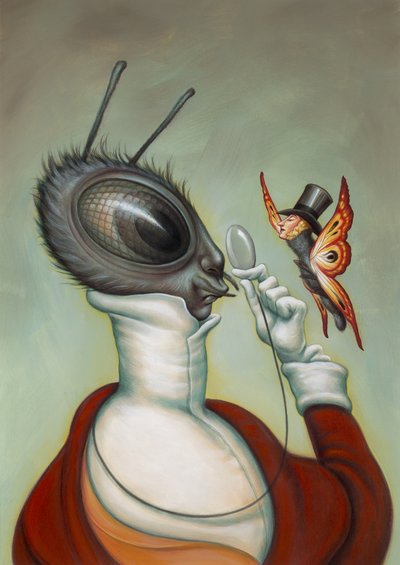 New Yorker bug, 2003 acrílico sobre cartón ilustración de Anita Kunz