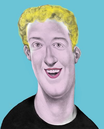 Pop Goes The Zuckerberg, 2019 (pintura acrílica sobre tabla ilustración) de Anita Kunz