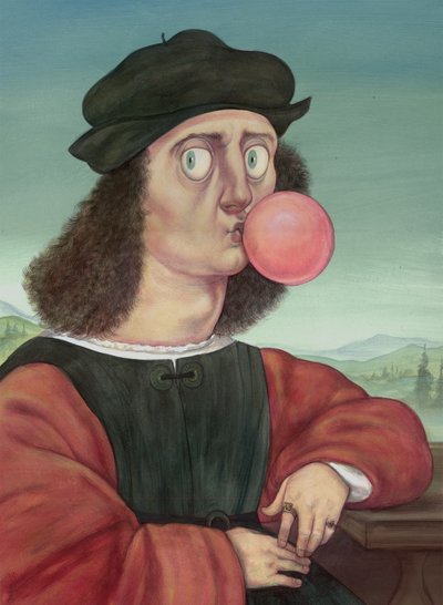 Rude Man With Bubble Gum, 2018 (pintura acrílica sobre tabla ilustración) de Anita Kunz