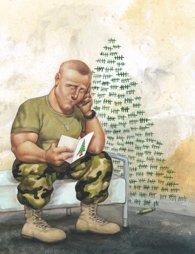 Noche de paz, lucha sin fin, 2005 (acrílico sobre tabla ilustración) de Anita Kunz