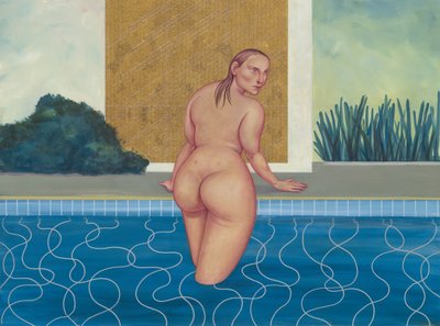 La mujer en la piscina, 2016 (pintura acrílica sobre tabla ilustración) de Anita Kunz