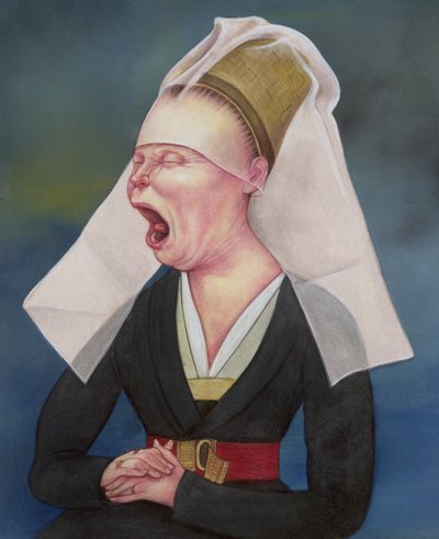 Woman Being Mansplained, 2018 (pintura acrílica sobre tabla ilustración) de Anita Kunz
