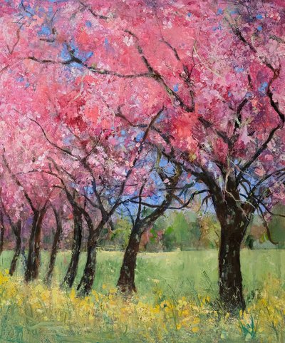 Flor de cerezo en el prado, 2022 (acrílico) de Ann Oram