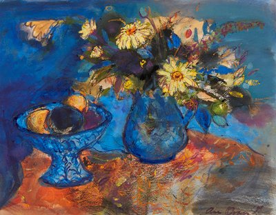 Flores y Frutas en Azul y Naranja de Ann Oram