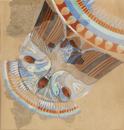 Copia de pintura mural, una casa, Amarna, guirnalda de gansos, siglo XX de Anna