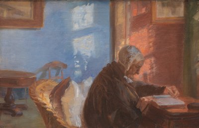 La madre del artista Ane Hedvig Brøndum en la habitación roja de Anna Ancher