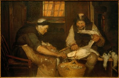Dos ancianos desplumando gaviotas. Lars Gaihede y la vieja Lene de Anna Ancher