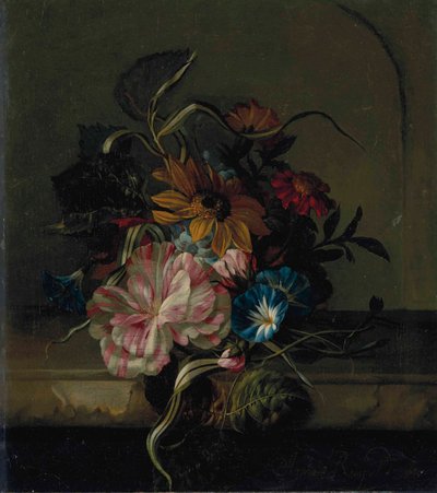 Girasol, enredadera y tulipán bicolor de Anna Elisabeth Ruysch