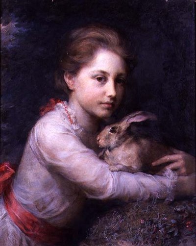 Retrato de Minna Sophia Farrer Sosteniendo una Liebre de Anna Lea Merritt