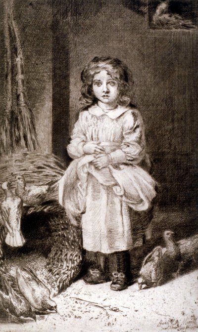 Niña pequeña alimentando palomas de Anna Lea Merritt