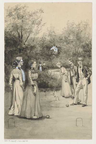 Hombres y mujeres juegan al croquet de Anna Maria Kruijff