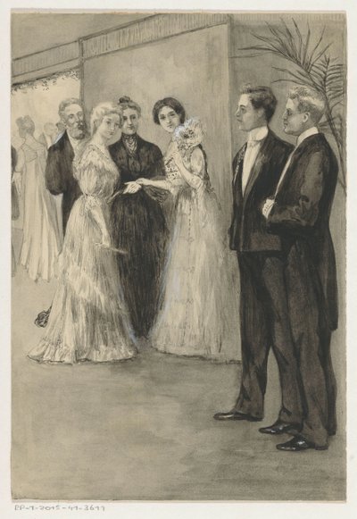 Hermanas en traje de noche ven a dos jóvenes de Anna Maria Kruijff