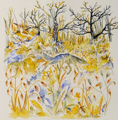 Zorro en el bosque, 2023 (acuarela) de Anna Pugh