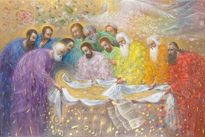 El entierro de la Virgen Sofía, 2014 (óleo y pan de oro sobre lino belga) de Annael Anelia Pavlova
