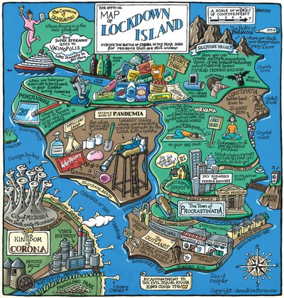 Mapa de Lockdown Island, 2020 (acrílico sobre papel) de Annalisa Morrocco