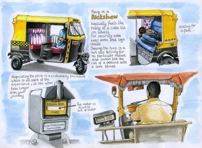 Rickshaw, 2019 (acuarela y bolígrafo) de Annalisa Morrocco