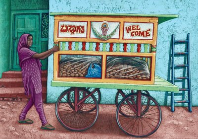 Vendedor ambulante, India, 2019 (gouache) de Annalisa Morrocco