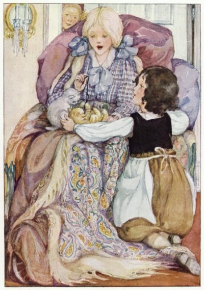 Klara sostenía a los pequeños gatitos en su regazo (litografía en color) de Anne (after) Anderson