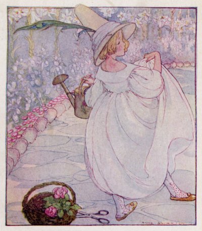 Rima infantil: María, María, bastante contraria, ¿Cómo crece tu jardín? Con campanas de plata y conchas de berberecho, Y lindas doncellas en fila (litografía en color) de Anne (after) Anderson