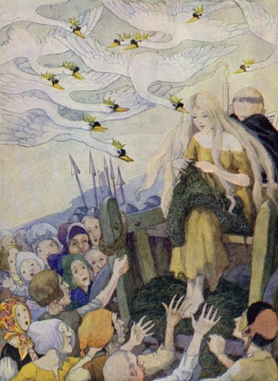 Los Cisnes Salvajes (litografía en color) de Anne (after) Anderson