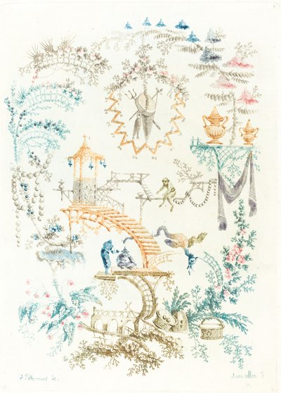 Arabesco con un mono de Anne Allen after Jean Baptiste Pillement