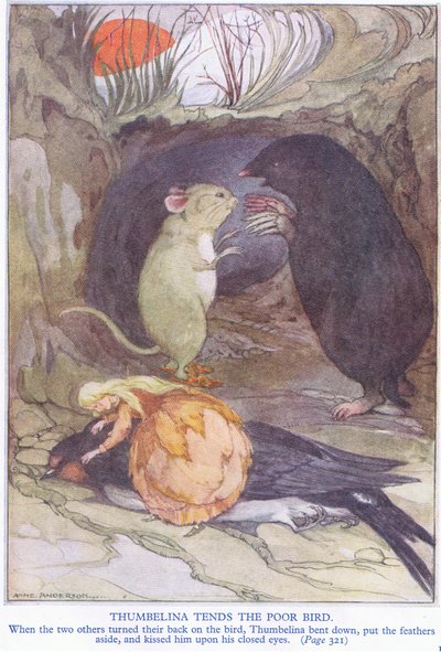 Pulgarcita cuida al pobre pájaro de Anne Anderson