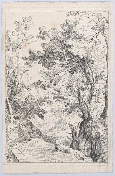 Un sendero con un parapeto en un bosque, siglo XVIII de Anne Claude Philippe de Caylus