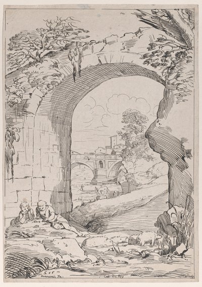 Paisaje con puente, siglo XVIII de Anne Claude Philippe de Caylus